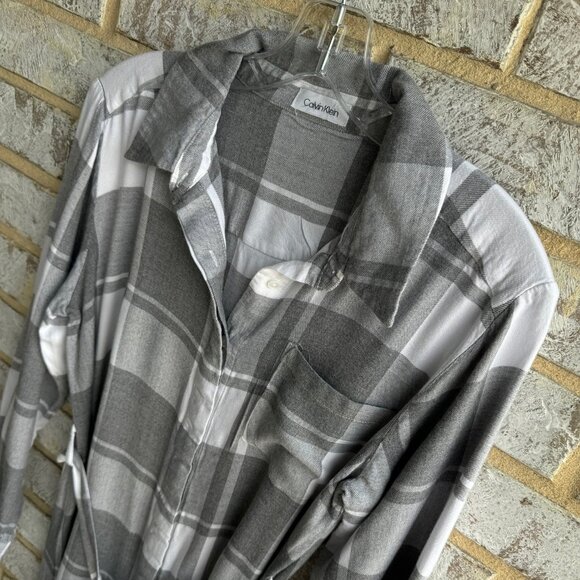 Calvin Klein Long Sleeve Plaid Collared Belted Shirt Dress Women's Size M. - Picture 4 of 7